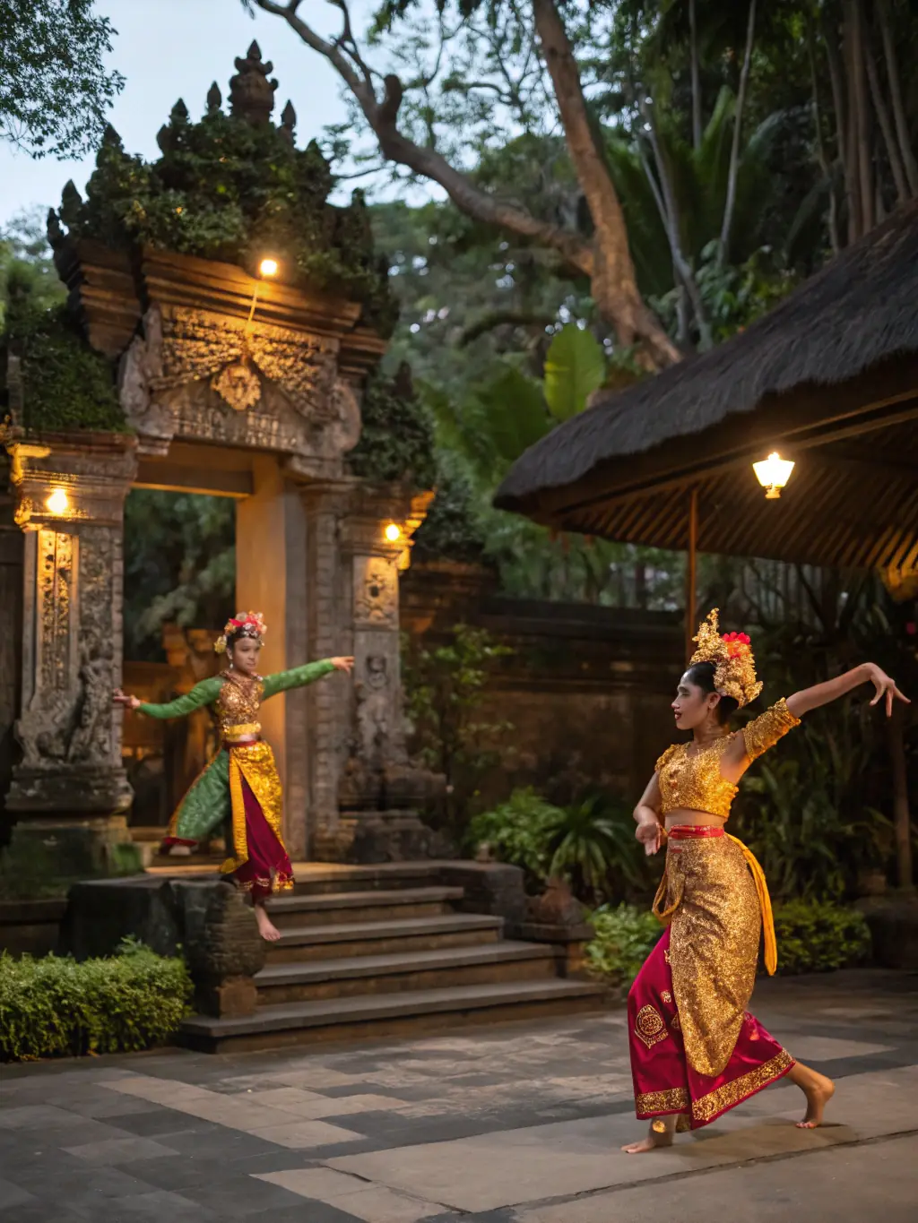A vibrant photo of a traditional Balinese dance performance, featuring dancers in colorful costumes and intricate makeup, highlighting the cultural richness of Bali.
